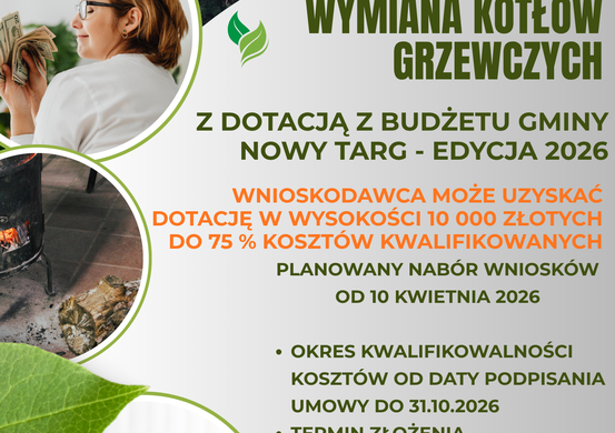 Dofinansowanie do wymiany źródeł ciepła na terenie Gminy Nowy Targ 2026