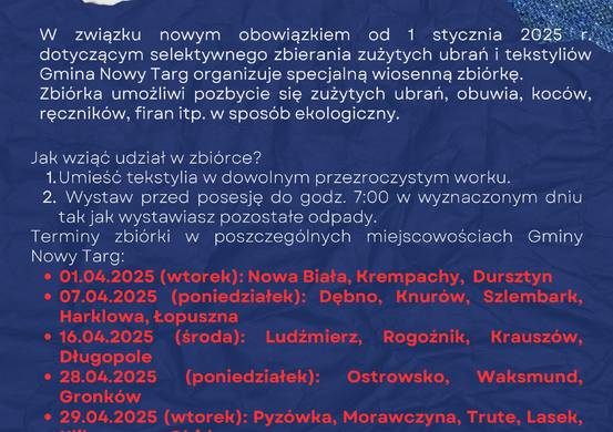 Wiosenna zbiórka zużytych ubrań i tekstyliów.