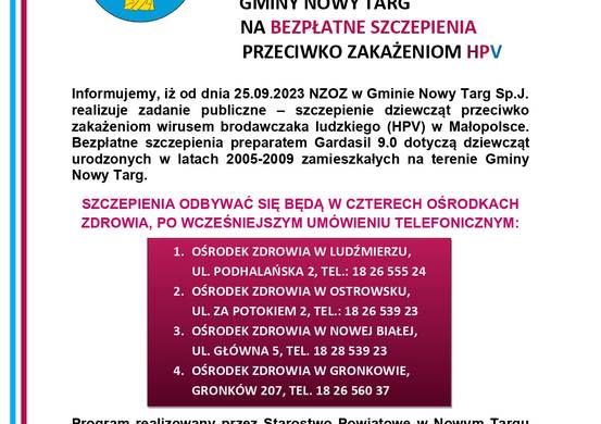 Bezpłatne szczepienia przeciwko zakażeniom HPV