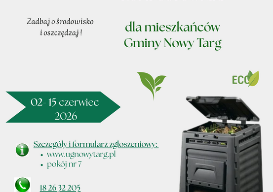 Gmina Nowy Targ po raz kolejny przystąpiła do „Programu wsparcia finansowego dla gmin z terenu województwa małopolskiego w zakresie zaopatrzenia w kompostowniki”