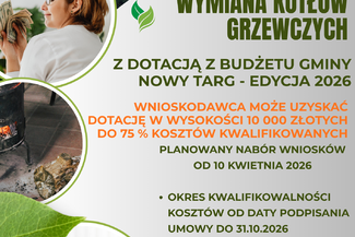 Dofinansowanie do wymiany źródeł ciepła na terenie Gminy Nowy Targ 2026