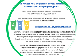 Zmiana od 1 stycznia 2026r. dotycząca odbioru odpadów komunalnych od osób prowadzących działalność gospodarczą
