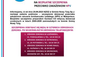 Bezpłatne szczepienia przeciwko zakażeniom HPV