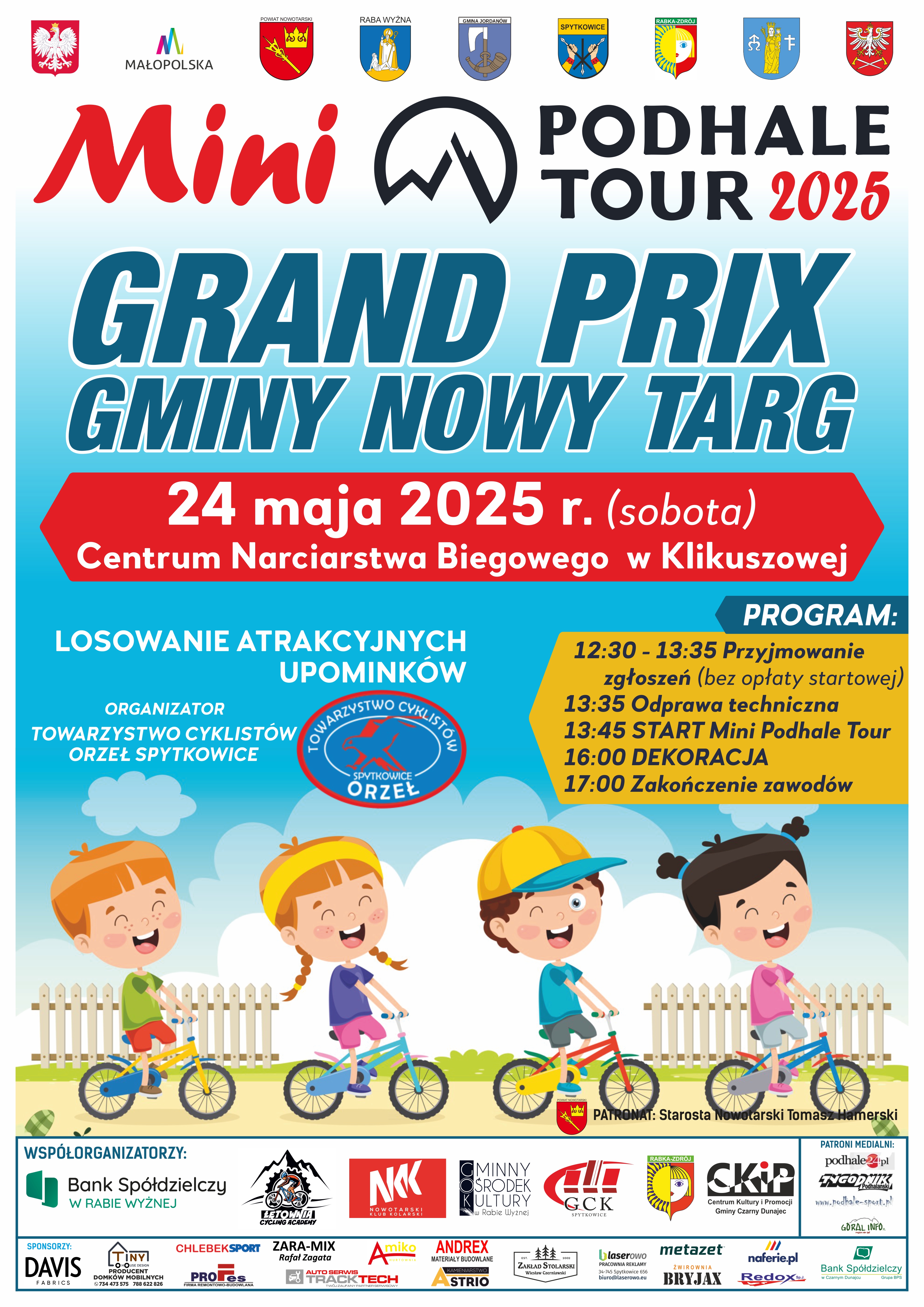 Plakat II Edycja zawodów rowerowych MINI PODHALE TOUR - Grand Prix Gminy Nowy Targ
