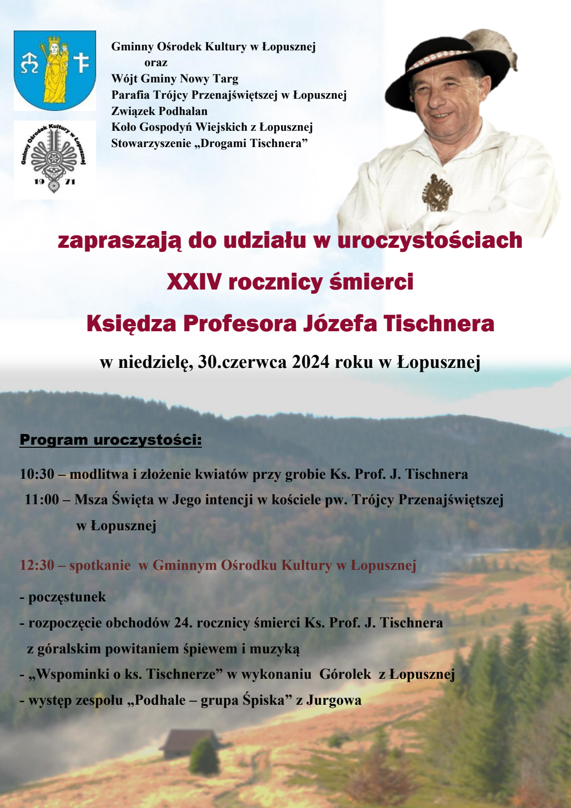 Obchody 24 rocznicy śmierci ks. prof. J. Tischnera w Łopusznej w niedzielę 30 czerwca 2024