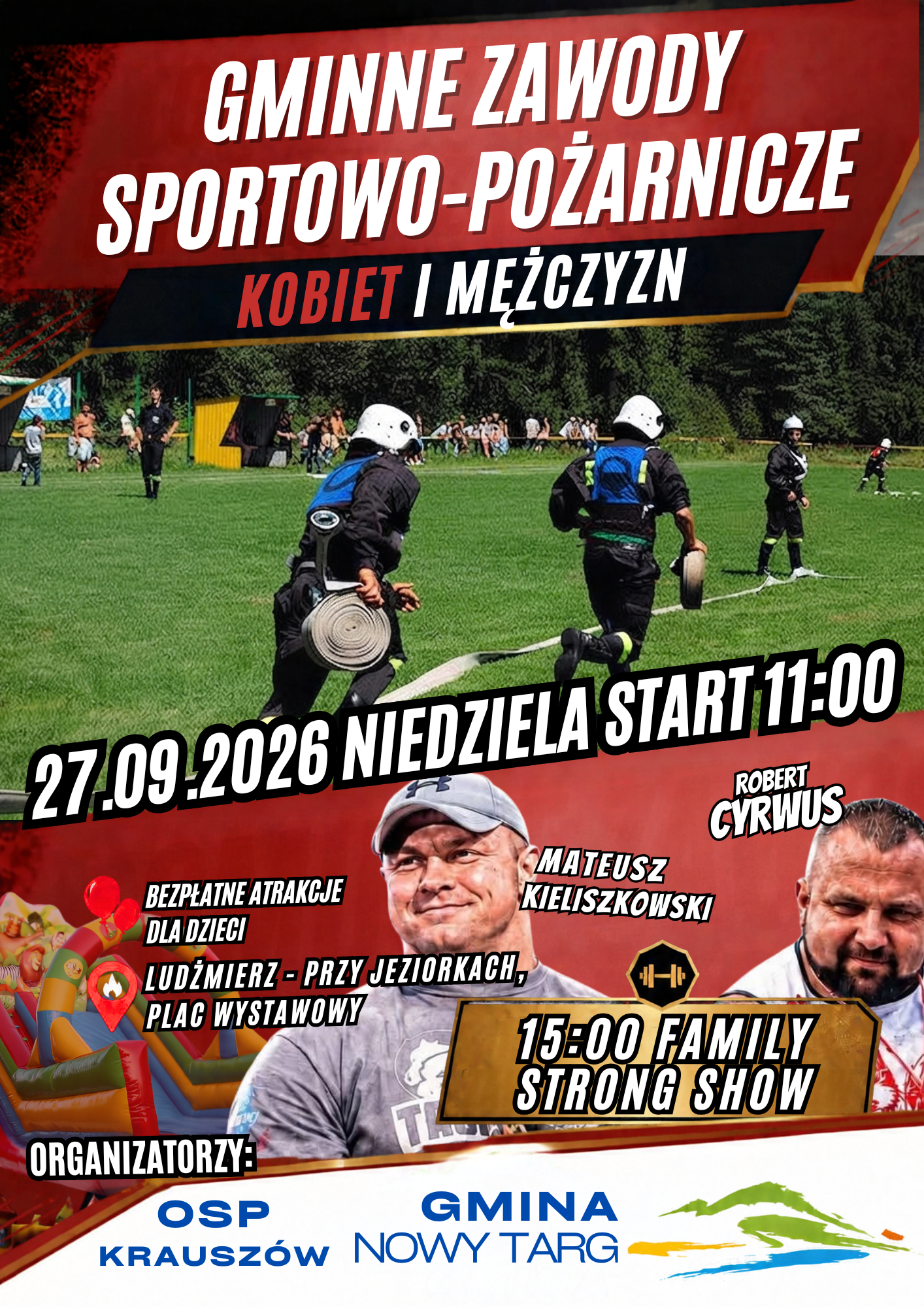 Plakat Gminnych Zawodów Pożarniczych. 27.09.2026 niedziela start godzina 11:00