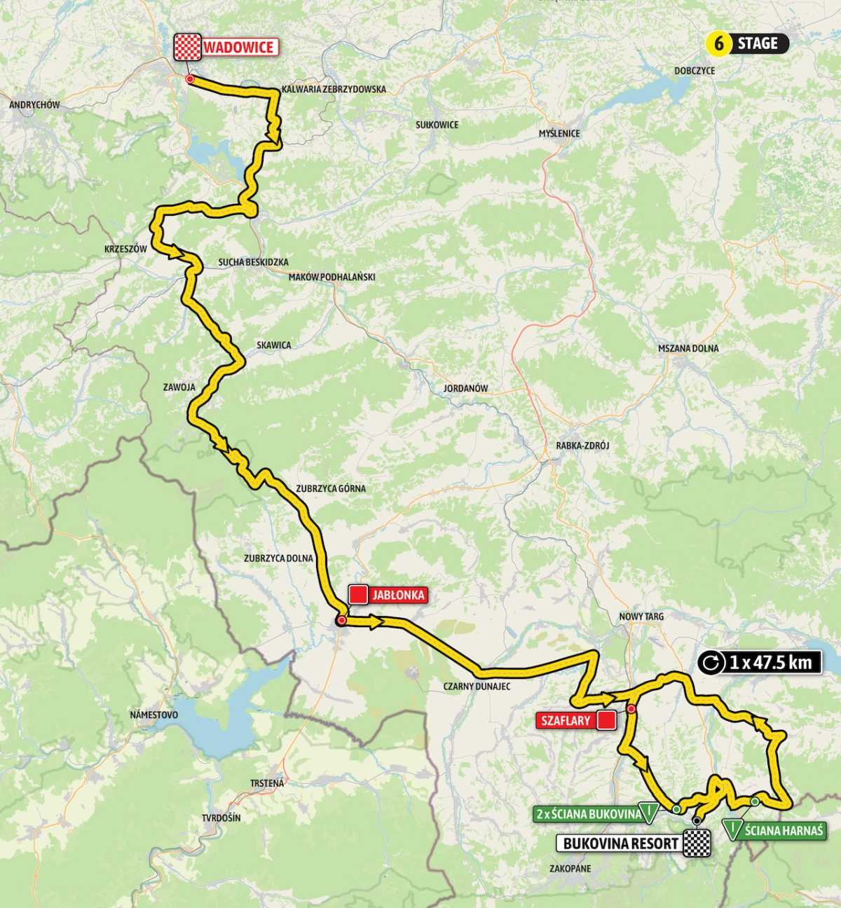 mapa trasy 81. Tour de Pologne w dniu 17 sierpnia 2024 r.