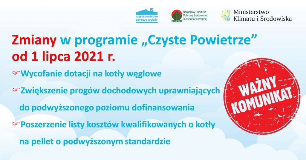 Komunikat dotyczący zmian w programie "Czyste powietrze"