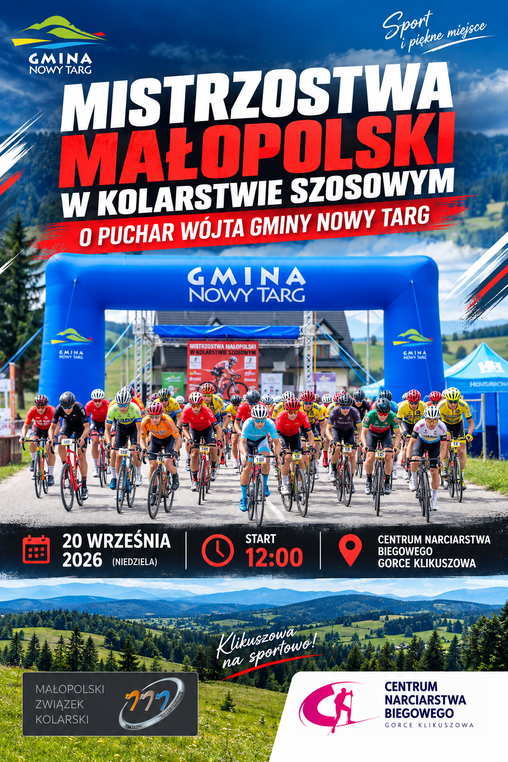 Plakat Mistrzostwa Małopolski w Kolarstwie Szosowym o Puchar Wójta Gminy Nowy Targ