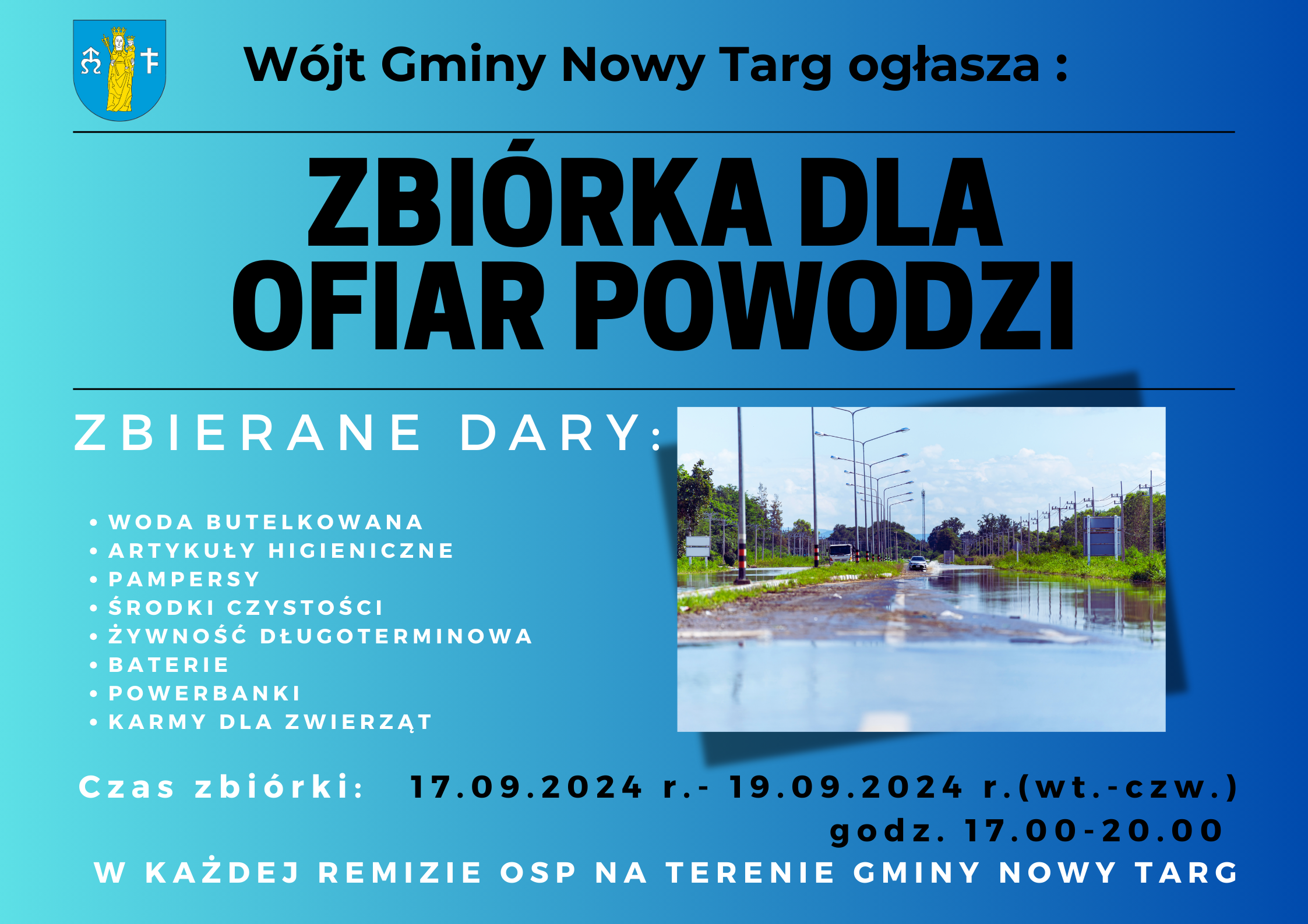 zbiórka na rzecz osób dotkniętych powodzią 